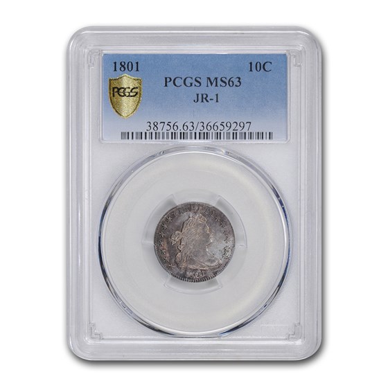 1801 Draped Bust Dime MS-63 PCGS (JR-1) 1801 Draped Bust Dime MS-63 PCGS (JR-1)